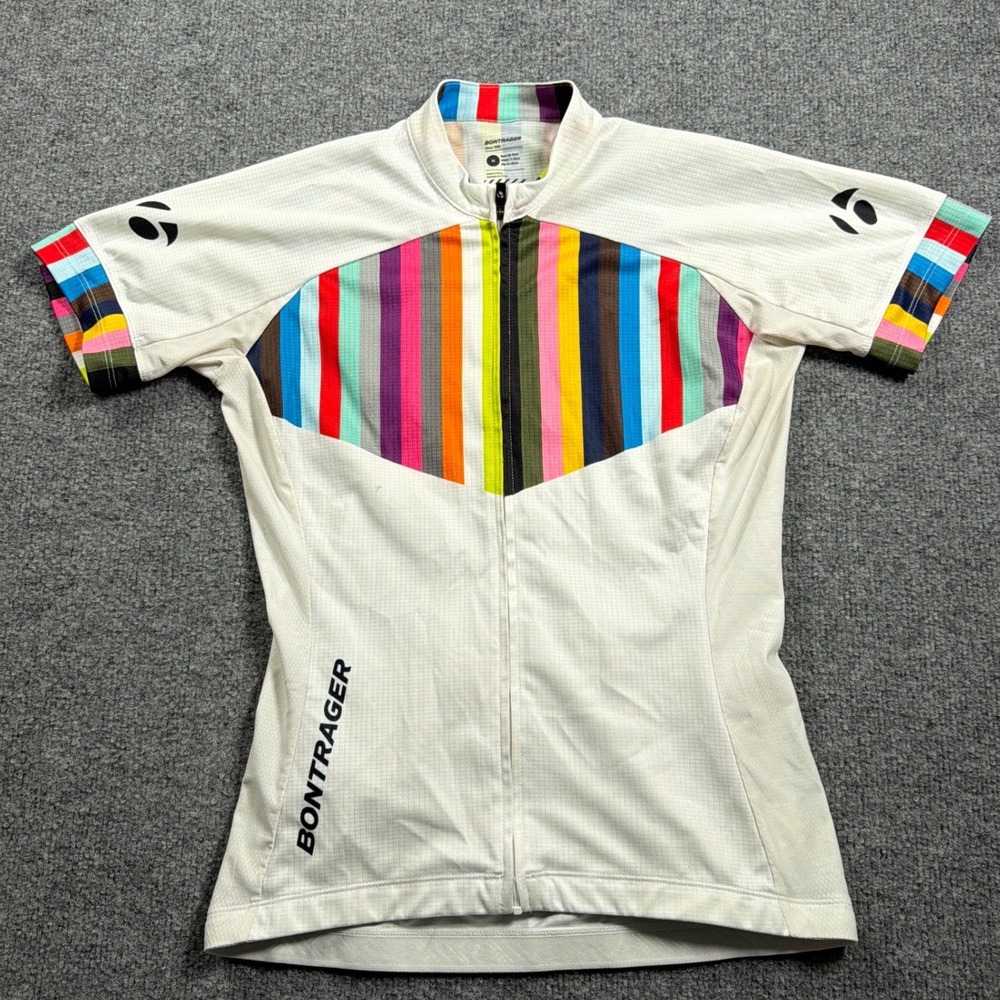 Bontrager Cycling Jersey Women Medium White Multi Color Anara Striped Full Zip